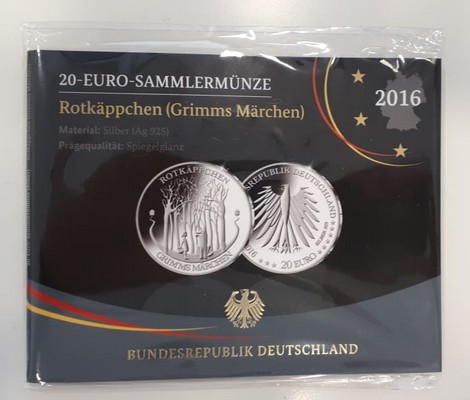  Deutschland  20 Euro 2016   Rotkäpchen Fingewicht: 16,5g Silber FM-Frankfurt  stempelglanz   