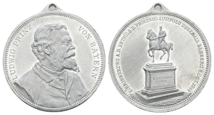  Medaille, Ludwig Prinz v. Bayern, 1899, Aluminium; 4,88 g; Ø 33,5 mm   