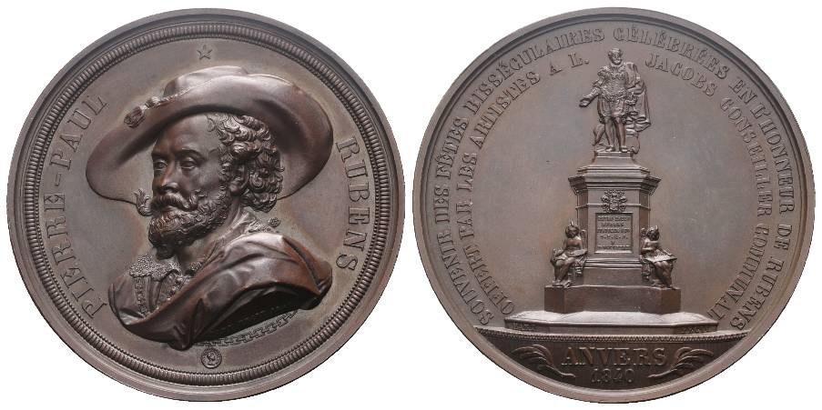  Belgien,Bronzemedaille, Antwerpen, Rubens, 1840; 134,64 g; Ø 72 mm   