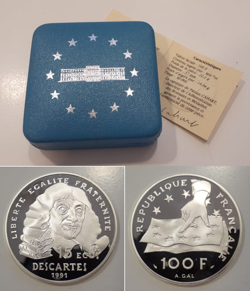  Frankreich  100 Francs  1991  FM-Frankfurt Feingewicht: 19,98g Silber PP   