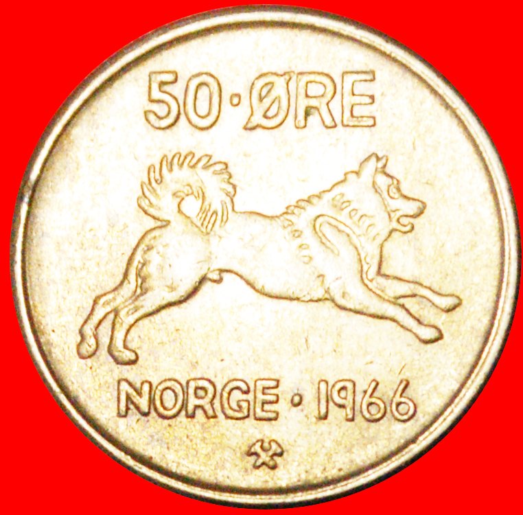 √ HUND (1958-1973): NORWEGEN ★ 50 OERE 1966! Olav V (1957-1991)