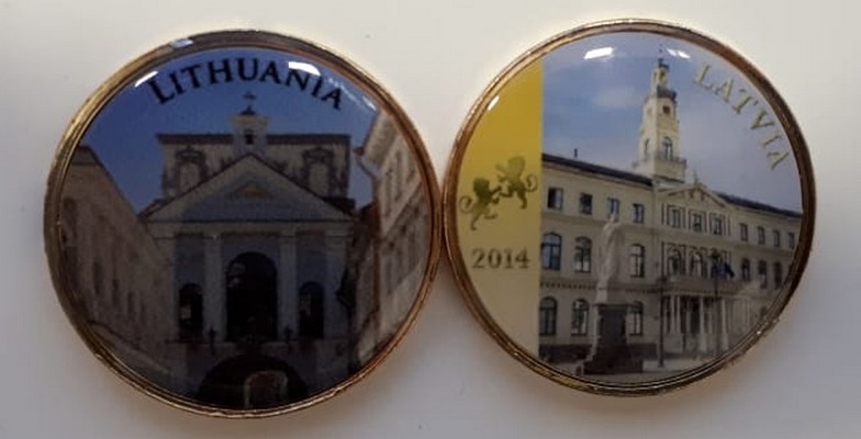  2x 2 Euro-Farbmünzen vergoldet Litauen/Lettland  FM-Frankfurt  vorzüglich   