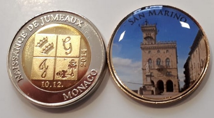 1x Medaille / 1x 2 Euro  San Marino / Monaco    FM-Frankfurt   