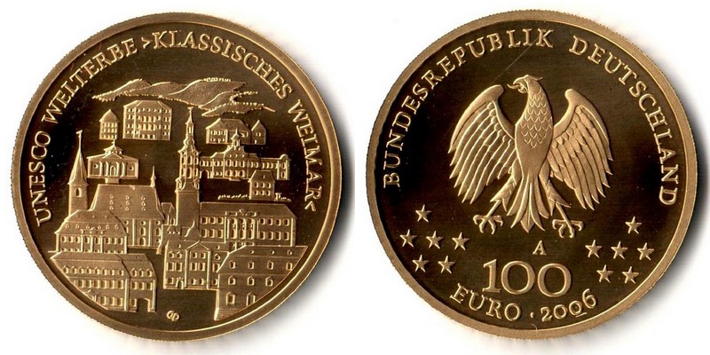 BRD MM-Frankfurt  Feingewicht: 15,55g Gold 100 EUR (Weimar) 2006 A stempelglanz
