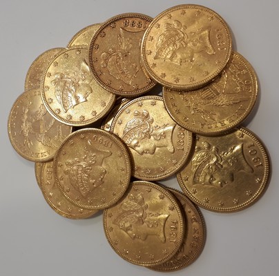 USA MM-Frankfurt Feingewicht: 225,72g Gold 15x10 Dollar 1881-1906 sehr schön