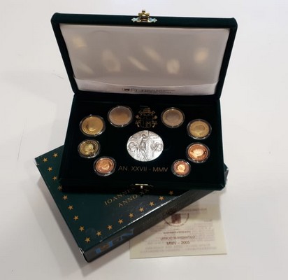  Vatikan Euro-Kursmünzensatz 2005 mit Medaille Feingewicht: 41,63g Silber FM-Frankfurt PP   