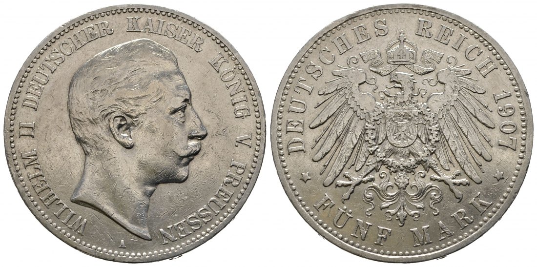 PEUS 9405 Kaiserreich - Preußen Wilhelm II. (1888 - 1918) 5 Mark 1907 A Sehr schön
