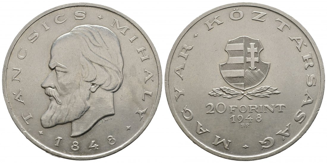 PEUS 9407 Ungarn 14 g Silber. 100. Jahrestag Revolution 20 Forint SILBER 1948BP Vorzüglich +