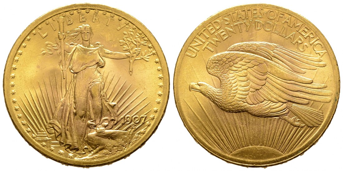 PEUS 9432 USA 30,1 g Feingold. Saint Gaudens 20 Dollars GOLD 1907 Sehr schön +