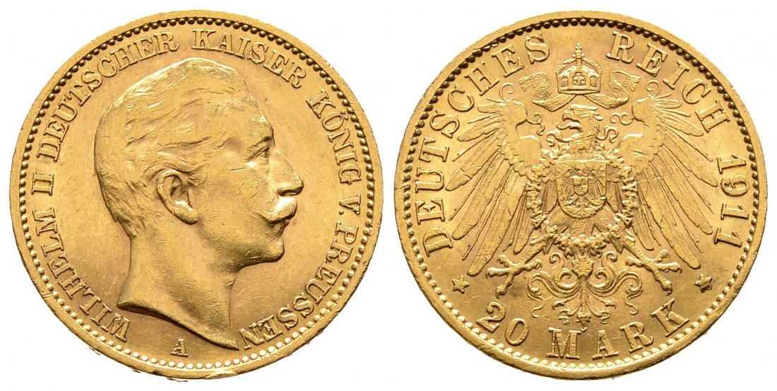 PEUS 9436 Preußen - Kaiserreich 7,17 g Feingold. Wilhelm II. (1888 - 1918) 20 Mark GOLD 1911 A Sehr schön