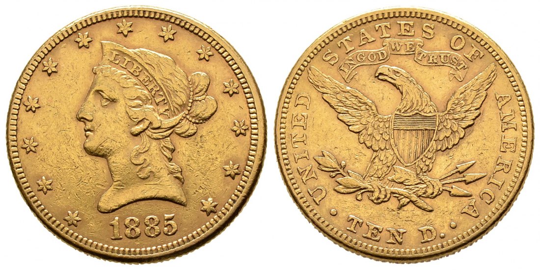 PEUS 9449 USA 15,05 g Feingold. Coronet Head 10 Dollars GOLD 1885 Sehr schön