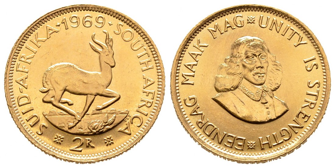 PEUS 9463 Südafrika 7,32 g Feingold 2 Rand GOLD 1969 Vorzüglich