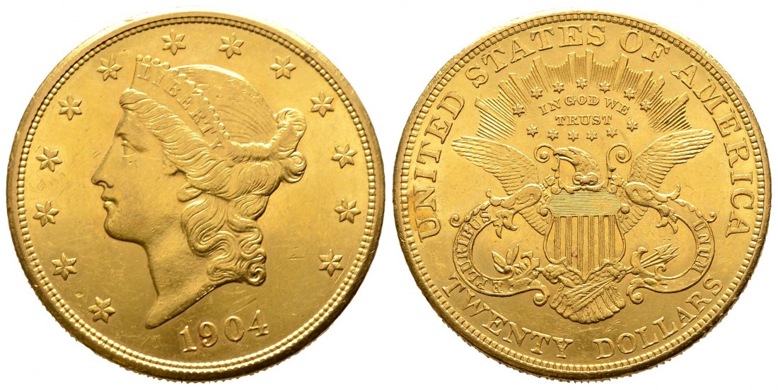 PEUS 9472 USA 30,1 g Feingold. Coronet Head 20 Dollars GOLD 1904 Kl. Kratzer, Sehr schön +