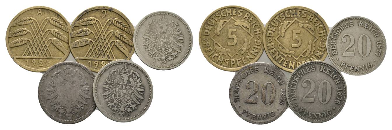  Deutsches Reich, 5 Kleinmünzen (2x Fälschung)   