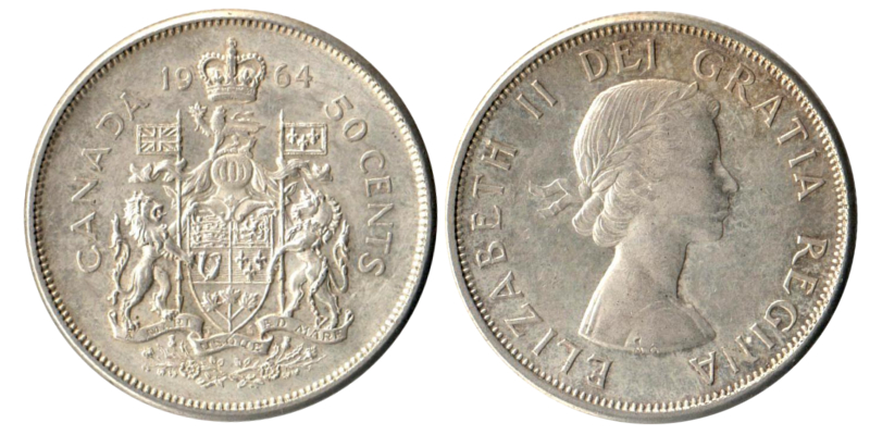  Kanada  50 Cents  1964  Elisabeth II.   FM-Frankfurt    Feingewicht: 9,33g  Silber   