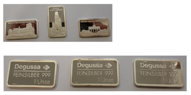  Degussa  3x 1 Unze Silberbarren-Set   FM-Frankfurt   Feingewicht: insg. 93,3g Silber   