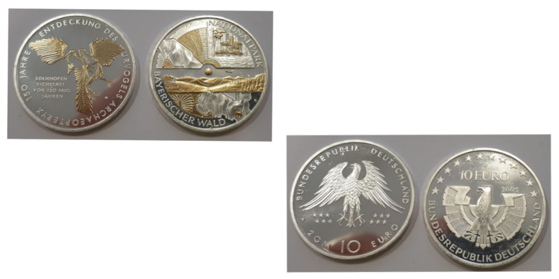  BRD 2x10 Euro 2011/05 150th Archaeopteryx/Bavarian Forest  FM-Frankfurt  Feingewicht:16,65g  Silber   