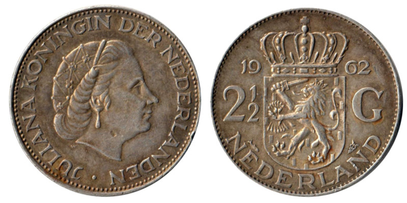  Niederlande  2 1/2 Gulden  1962  Queen Juliana   FM-Frankfurt  Feinsilber: 10,8g   