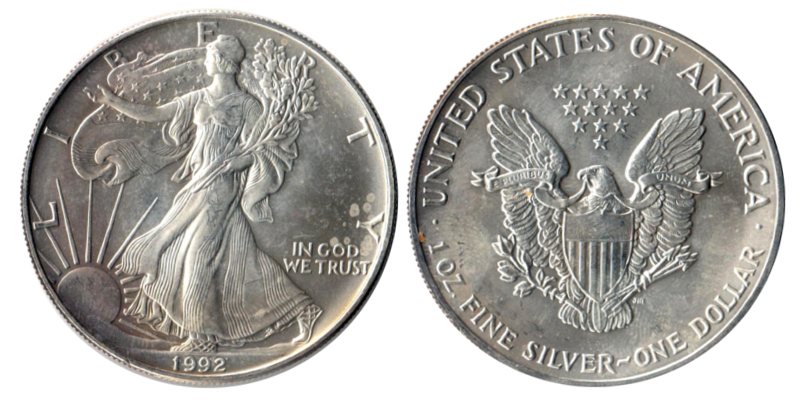  USA  1 Dollar   1992    American Eagle    FM-Frankfurt    Feinsilber: 31,1g   
