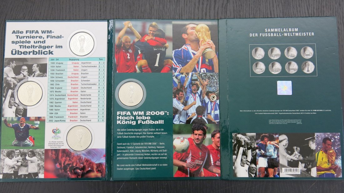 PEUS 9513 a BRD Fußball WM 2006 incl. Sammelalbum Gedenkprägung SILBER (7 Medaillen) 2006 Proof