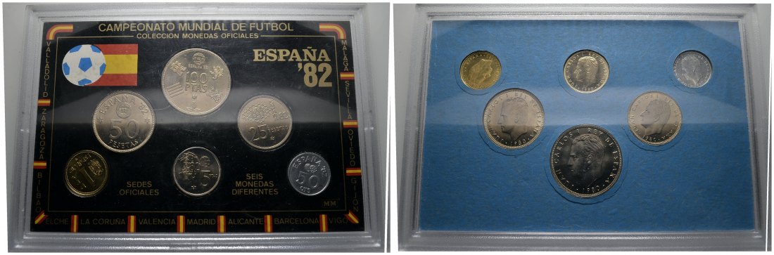 PEUS 9516 Spanien Fußball WM in Spanien 1982 KMS (6 Münzen) 1980 Uncirculated (in Originalrahmen)