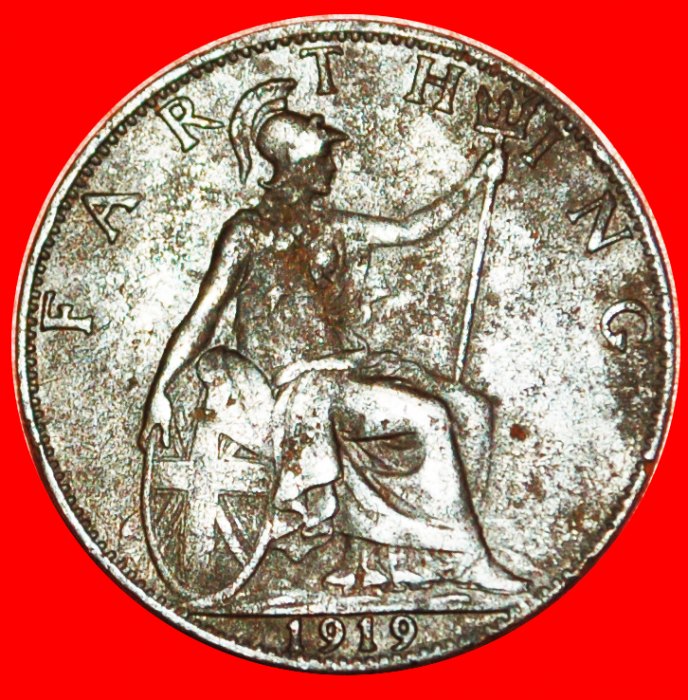  # HERRN DER SEEN: VEREINIGTES KÖNIGREICH ★ FARTHING 1919! GEORGE V (1911- 1936)   