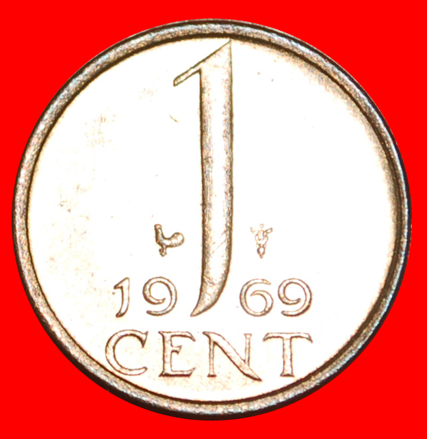 * PORTRÄT RECHTS: NIEDERLANDE ★ 1 CENT 1969 HAHN PATINA STG STEMPELGLANZ!