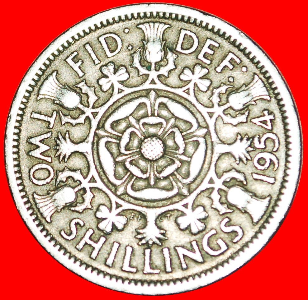  # SELTEN: GROSSBRITANNIEN ★ 2 SHILLINGS FLORIN 1954!   