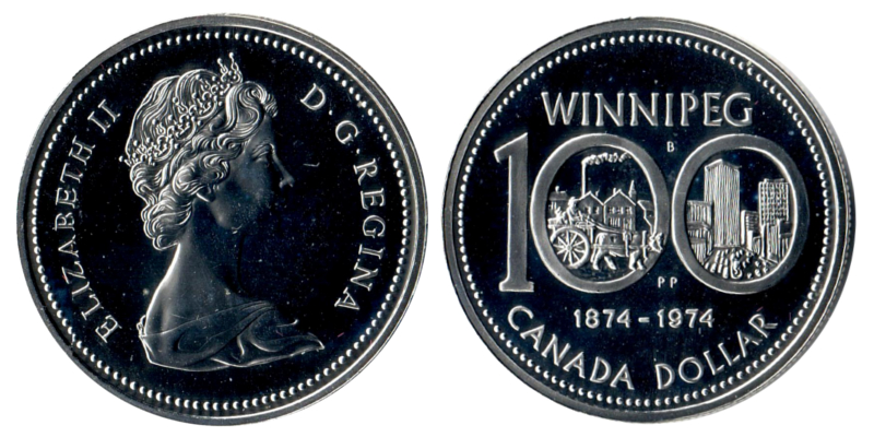  Kanada  1 Dollar  1974  Winnipeg Centennial    FM-Frankfurt    Feinsilber: 11,66g   