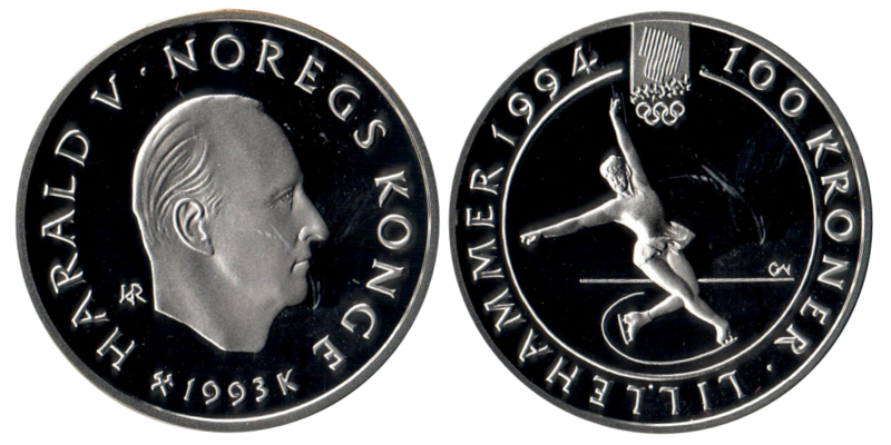  Norwegen  100 Kronen  1993    1984 Olympics   FM-Frankfurt  Feinsilber: 31,1g   