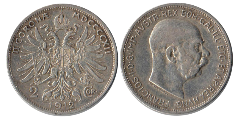  Österreich  2 Kronen  1912   Franz Josef I.   FM-Frankfurt   Feinsilber: 8,35g   