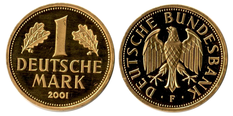Deutschland MM-Frankfurt Feingold: 11,84g 1 Mark 2001 F Retirement of the Mark currency