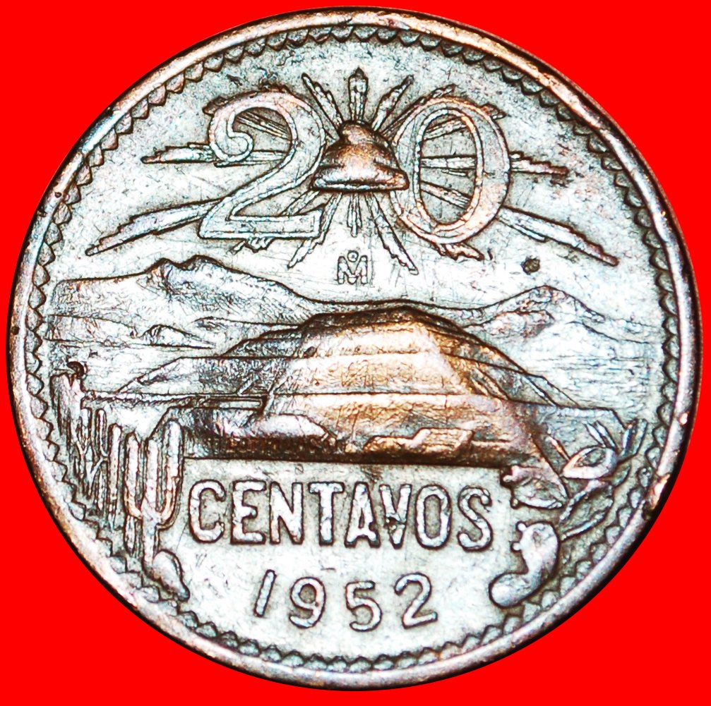  * PYRAMID OF THE SUN: MEXICO ★ 20 CENTAVOS 1952 UNCOMMON YEAR! LOW START ★ NO RESERVE!   