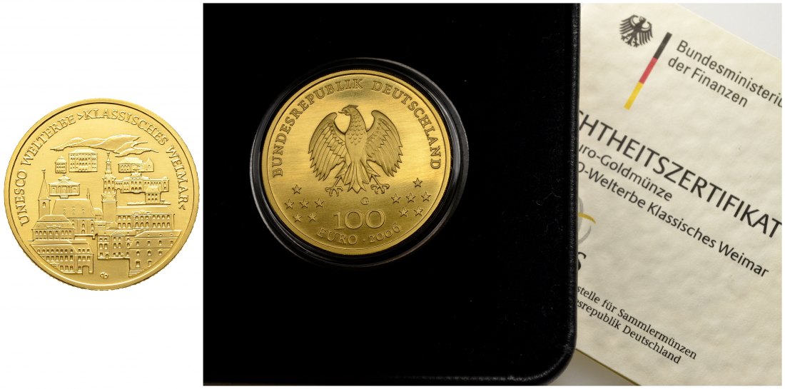 PEUS 9429 BRD 15,55 g Feingold. Weimar incl. Etui und Zertifikat 100 Euro GOLD 2006 G Stempelglanz