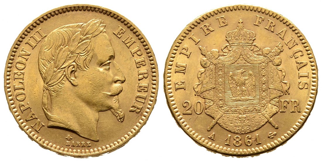 PEUS 9490 Frankreich 5,81 g Feingold. Napoleon III. (1852-1870) 20 Francs GOLD 1861 A Sehr schön