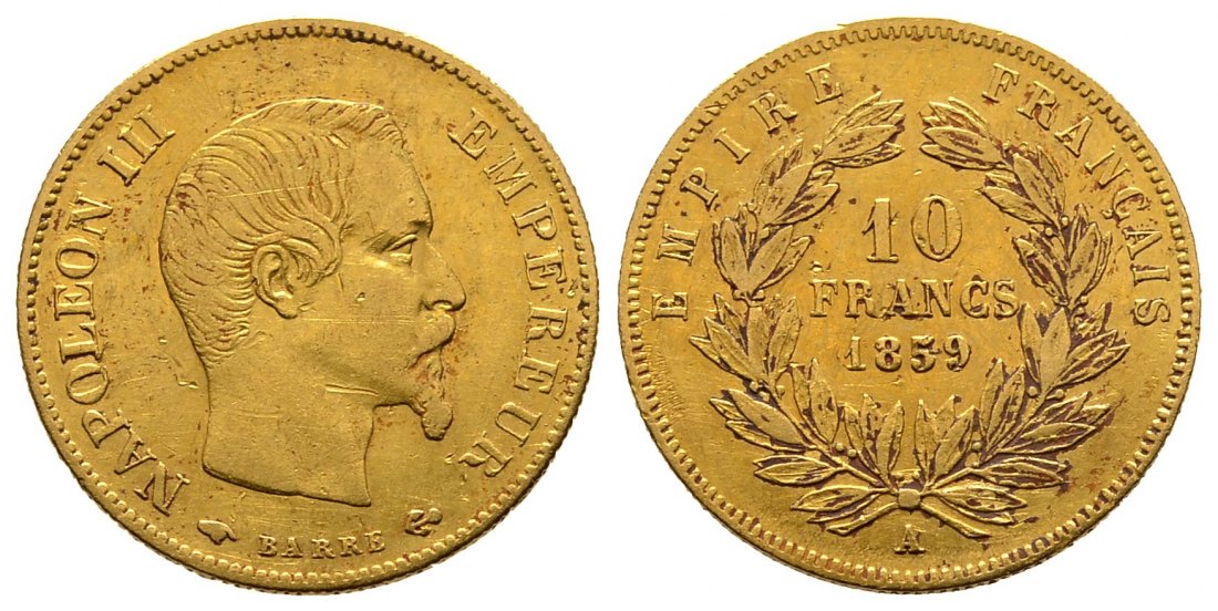 PEUS 9491 Frankreich 2,90 g Feingold. Napoleon III. 10 Francs GOLD 1859 A Sehr schön