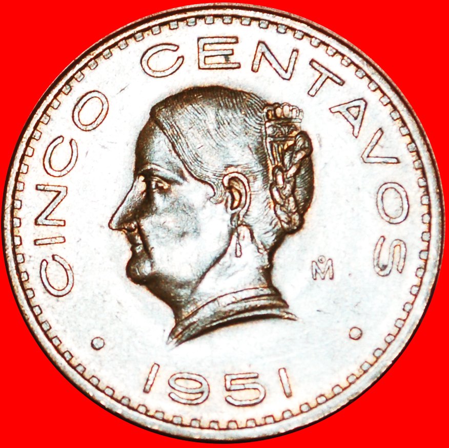  # BRONZE (1942-1955): MEXIKO ★ 5 CENTAVOS 1951 VZGL STEMPELGLANZ!   