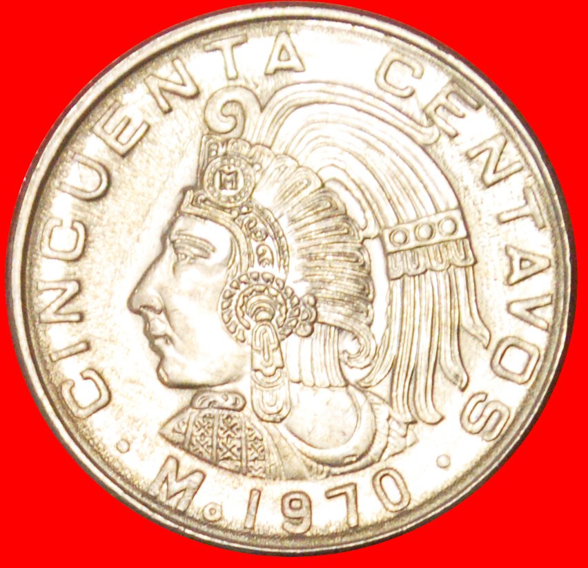  # INDIAN HEAD: MEXICO ★ 50 CENTAVOS 1970 MINT LUSTER! LOW START ★ NO RESERVE!   