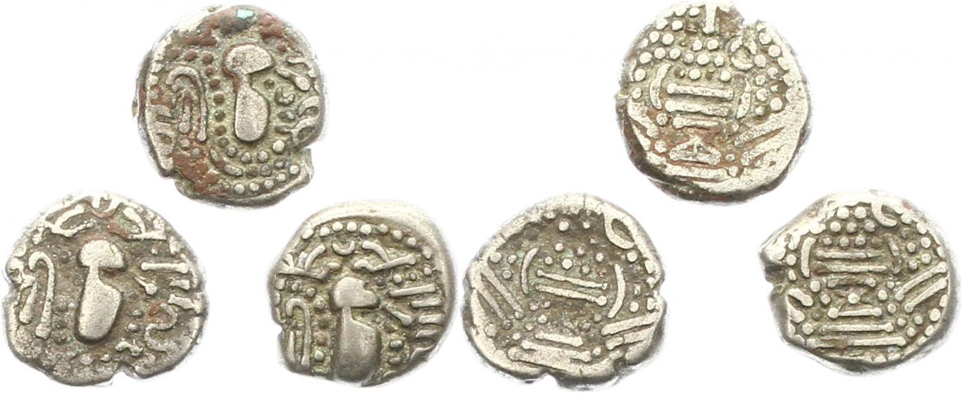  0324 Indien  Gadhaia Paisa Lot mit drei Silbermünzen des 11. Jrh.   