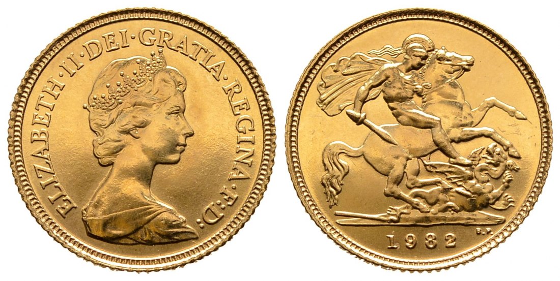 PEUS 9500 Großbritannien 3,66 g Feingold. Elizabeth II. (1952 - heute) 1/2 Sovereign GOLD 1982 Kl. Kratzer, Vorzüglich