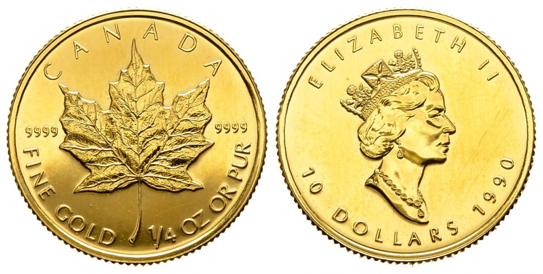 PEUS 9502 Kanada 7,78 g Feingold. Maple Leaf 10 Dollars GOLD 1/4 Unze 1982 Kl. Kratzer, Vorzüglich +