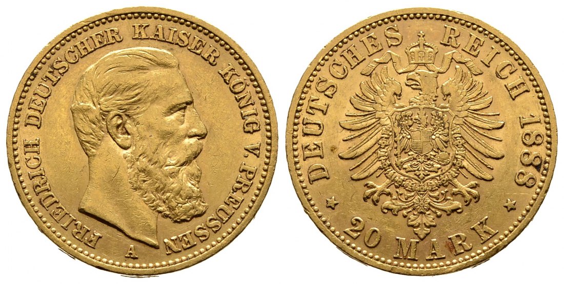 PEUS 9505 Kaiserreich - Preußen 7,17 g Feingold. Friedrich III.(09.03. - 15.06.1888) 20 Mark GOLD 1888 A Sehr schön
