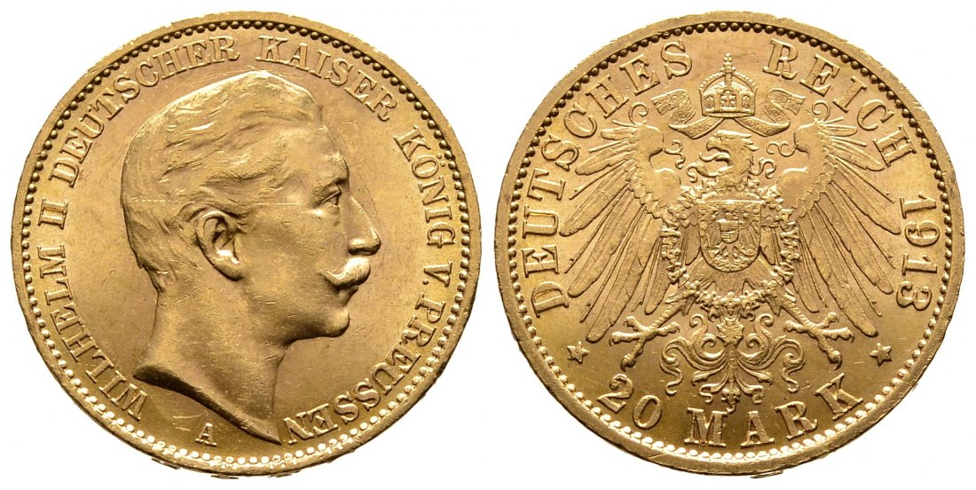 PEUS 9506 Preußen 7,17 g Feingold. Wilhelm II. (1888 - 1918) 20 Mark Gold 1913 A Sehr schön / Vorzüglich