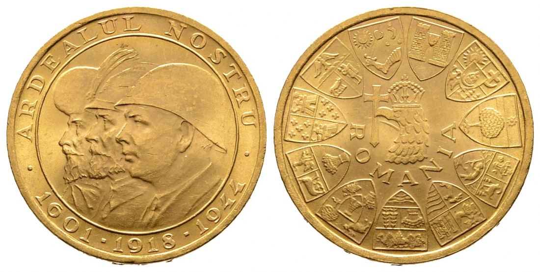 PEUS 9508 Rumänien 5,9 g Feingold. Wiedereingliederung Siebenbürgens 20 Lei GOLD 1944 Vorzüglich