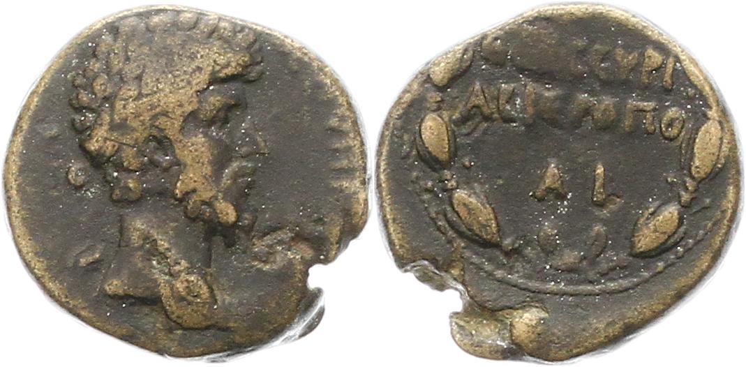  0331 Römer  Lucius Verus Provinzialbronze Hieropolis, starker Randfehler   