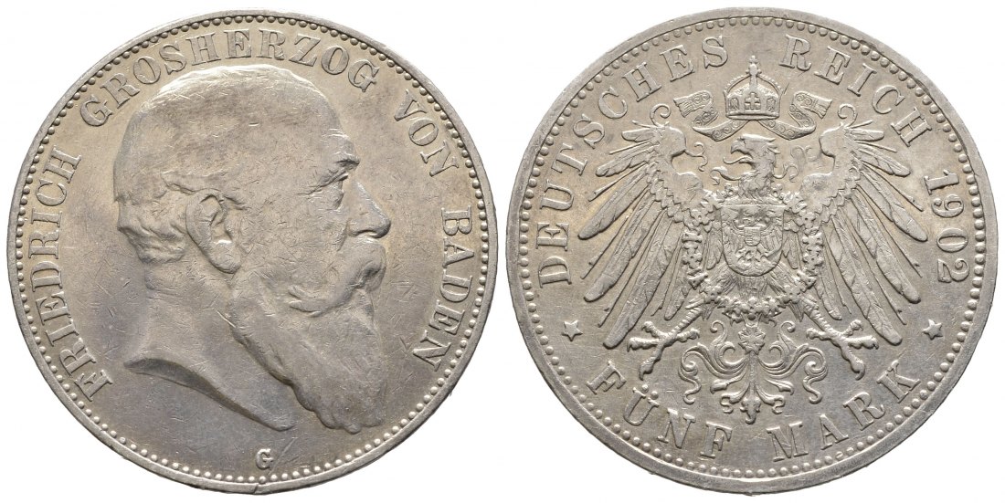PEUS 9547 Kaiserreich - Baden Friedrich I. (1856 - 1907) 5 Mark 1902 G Sehr schön
