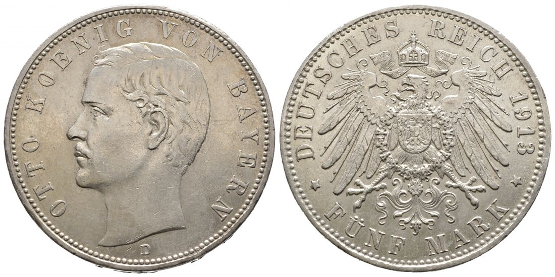 PEUS 9549 Kaiserreich Bayern Otto (1886 - 1913) 5 Mark 1913 D Sehr schön / Vorzüglich