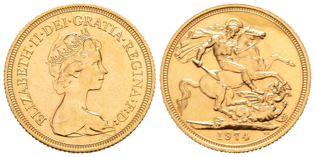 PEUS 9560 Grossbritannien 7,32 g Feingold. Elizabeth II. (1952 - heute) Sovereign GOLD 1974 Kl. Kratzer, Vorzüglich