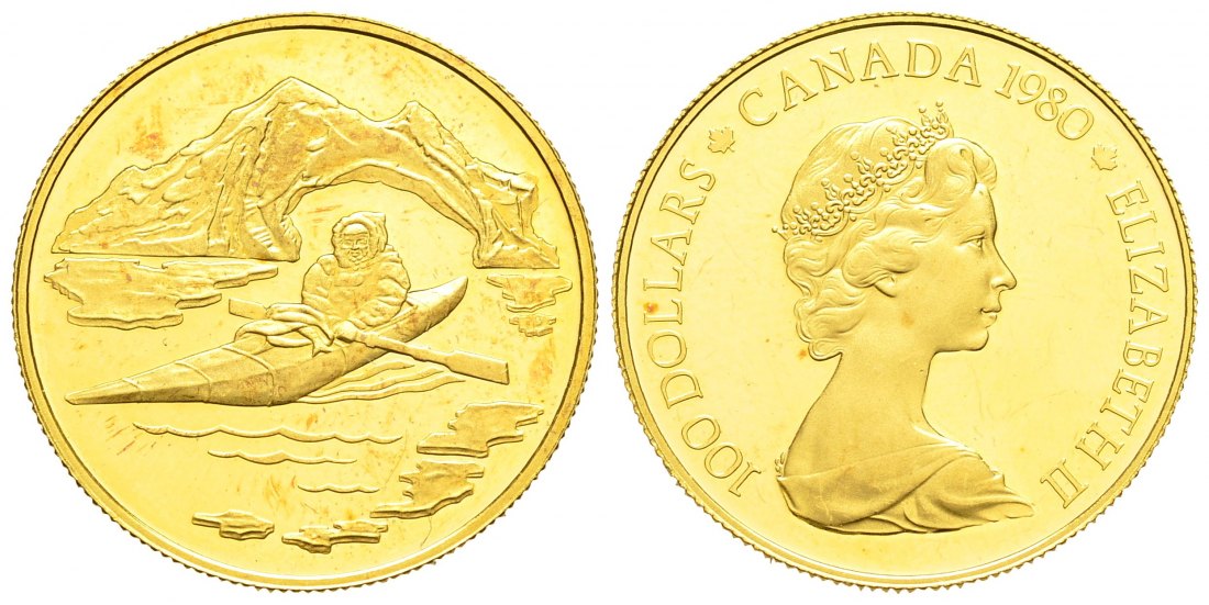 PEUS 9561 Kanada 15,56 g Feingold. Elisabeth II. / Arktische Gebiete 100 Dollars 1/2 Unze GOLD 1980 Impaired Proof