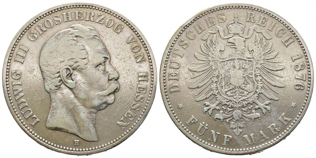 PEUS 9550 Kaiserreich - Hessen Ludwig III. (1848 - 1877) 5 Mark 1876 H Darmstadt Fast Sehr schön